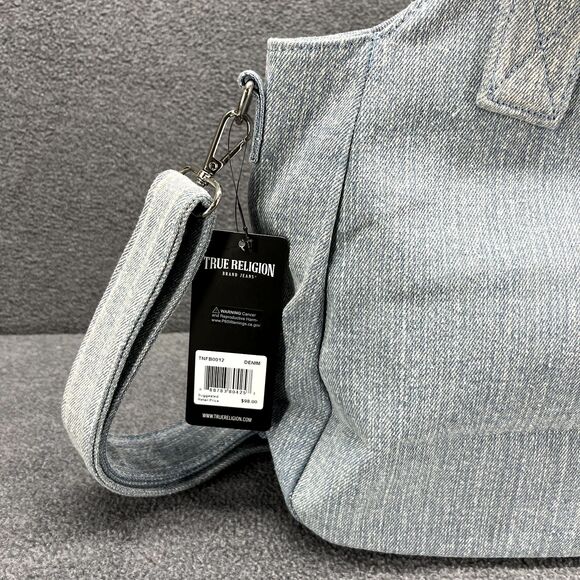 TRUE RELIGION Denim Pocket Horseshoe Logo Shoulder Crossbody Bag Light Blue - Picture 9 of 14